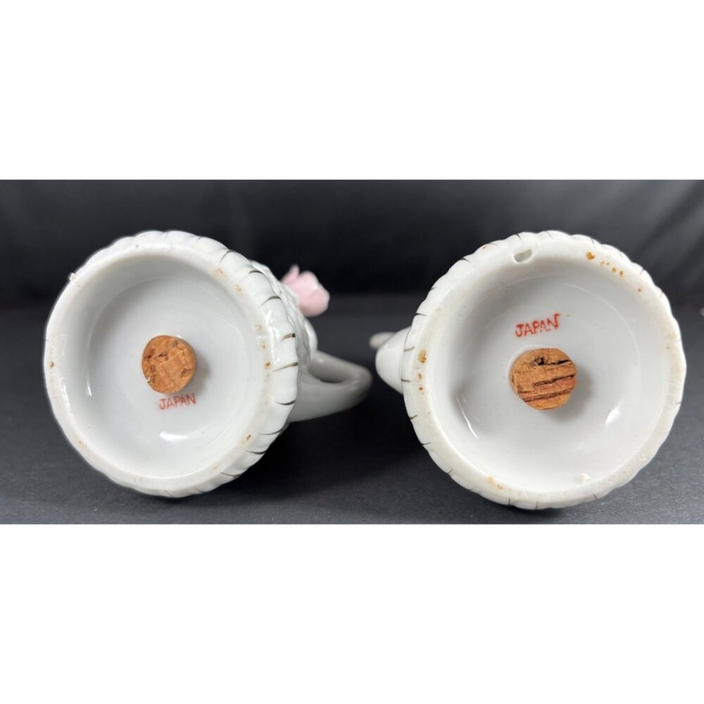 Vintage Teapot Salt and Pepper Shakers White Gold W/ Pink Flower Japan - Picture 7 of 7